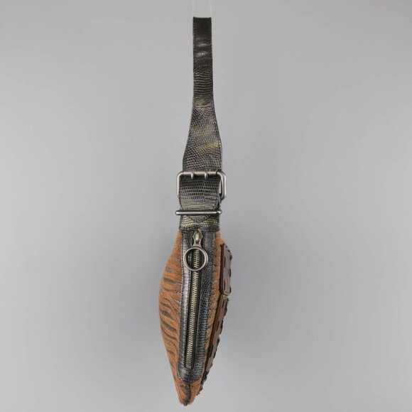 Vintage FENDI Wood Embellished Tiger Print Oyster Shoulder Bag - Picture 5 of 10